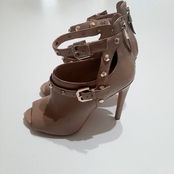 MARCIANO Gold Studded Taupe Beige Open Toe High Heel Trendy Booties Size 7M - Picture 3 of 10